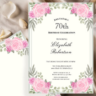 Invitation d'anniversaire 70 ans Fleurs Rose et Ve