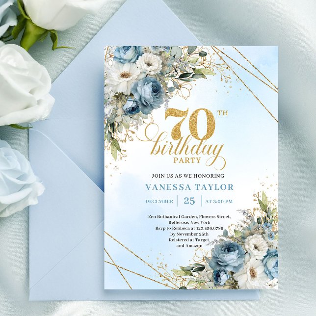 Invitation d'anniversaire 70 ans Glam Bohème Or (Glam Bohemian Gold 70th Birthday Invitation)