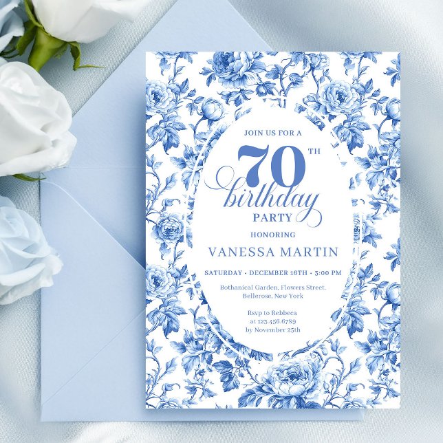 Invitation d'anniversaire 70 ans Navy Blue Classic (Navy Blue Classic 70th Birthday Invitation)