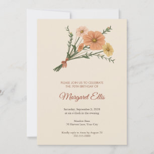 Invitation d'anniversaire 70 ans Orange Cosmos Bun