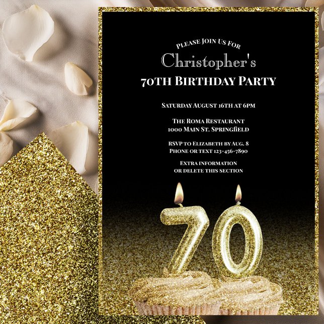 Invitation d'anniversaire 70 ans pour lui noir et  (Créateur téléchargé)