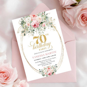 Invitation d'anniversaire 70 ans Rustique Rose et 