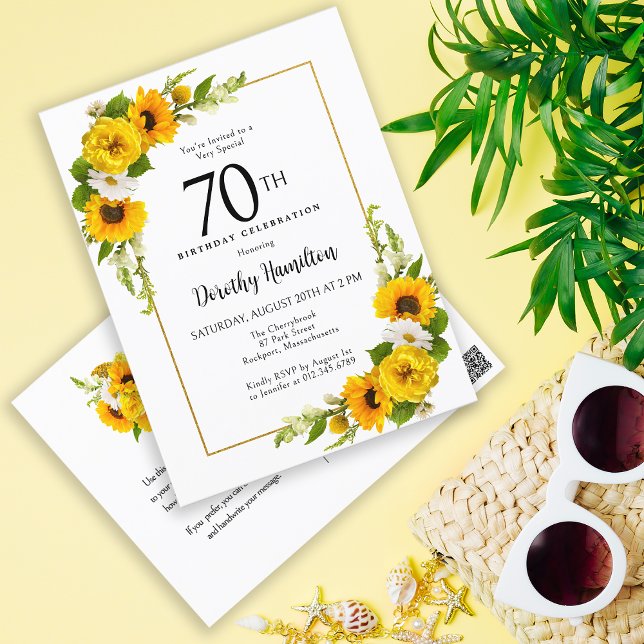 Invitation d'anniversaire 70 ans Sunflower Daisy (Great design at an affordable price.)