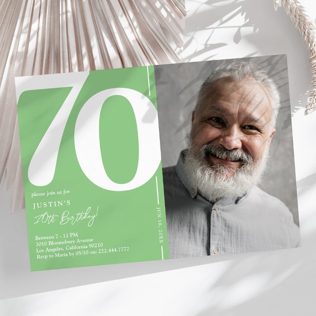 Invitation d'anniversaire 70 ans vert citron frais (Créateur téléchargé)