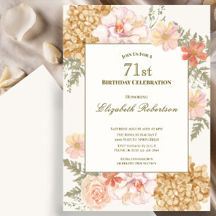 Invitation d'anniversaire 71 ans aux couleurs flor