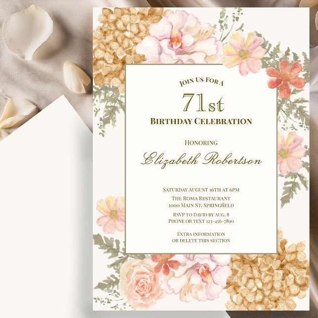 Invitation d'anniversaire 71 ans aux couleurs flor (Créateur téléchargé)