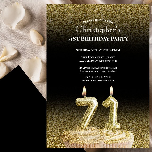 Invitation d'anniversaire 71 ans pour lui noir et  (Créateur téléchargé)