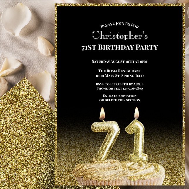 Invitation d'anniversaire 71 ans pour lui noir et  (Créateur téléchargé)