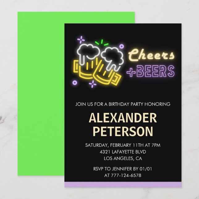 Invitation d'anniversaire 72 ans Cheers Beer Men N (Devant / Derrière)