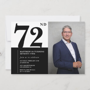 Invitation d'anniversaire 72 ans photo noir et bla