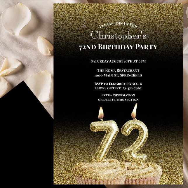 Invitation d'anniversaire 72 ans pour lui noir et  (Créateur téléchargé)