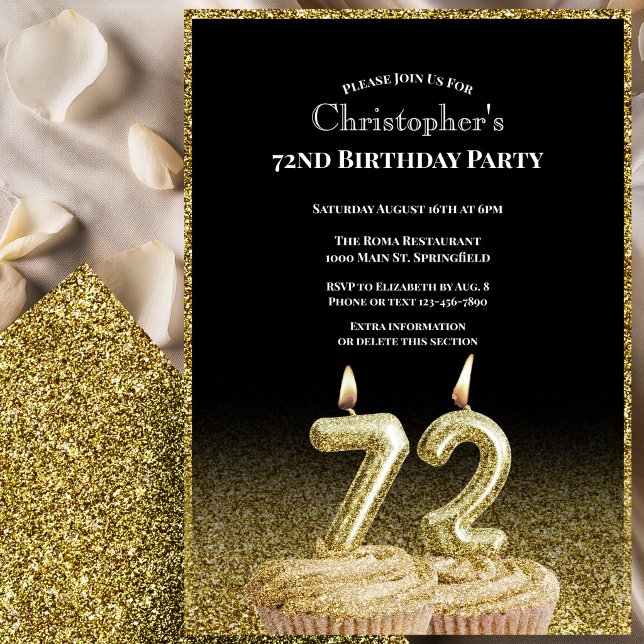 Invitation d'anniversaire 72 ans pour lui noir et  (Créateur téléchargé)
