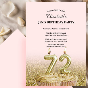 Invitation d'anniversaire 72 ans rose et or pour e