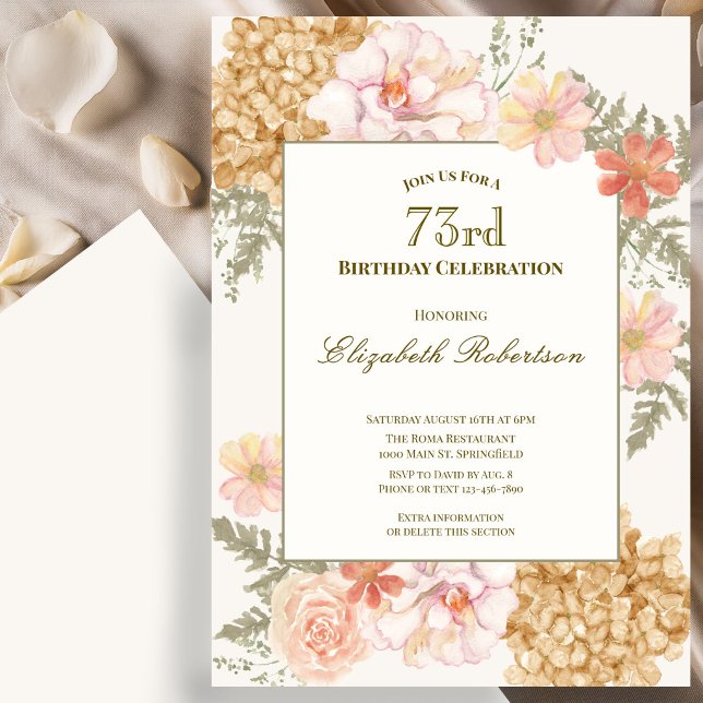 Invitation d'anniversaire 73 ans aux couleurs flor (Créateur téléchargé)