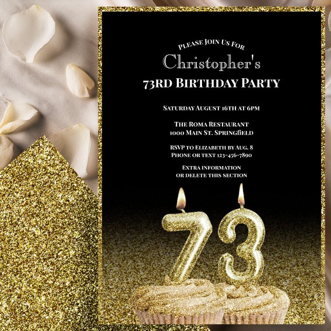 Invitation d'anniversaire 73 ans noir et or pour l (Créateur téléchargé)