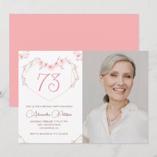 Invitation d'anniversaire 73 ans photo florale boh (Devant / Derrière)