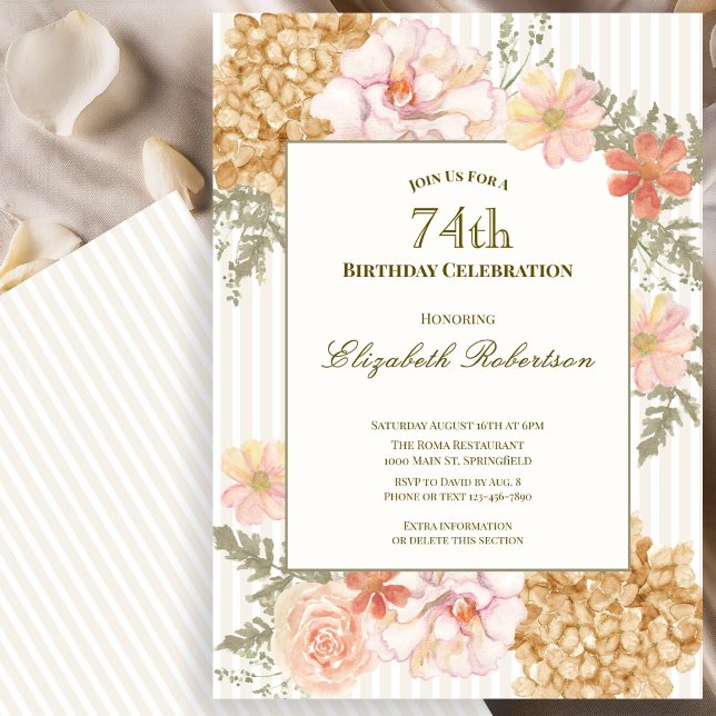Invitation d'anniversaire 74 ans aux couleurs flor (Créateur téléchargé)