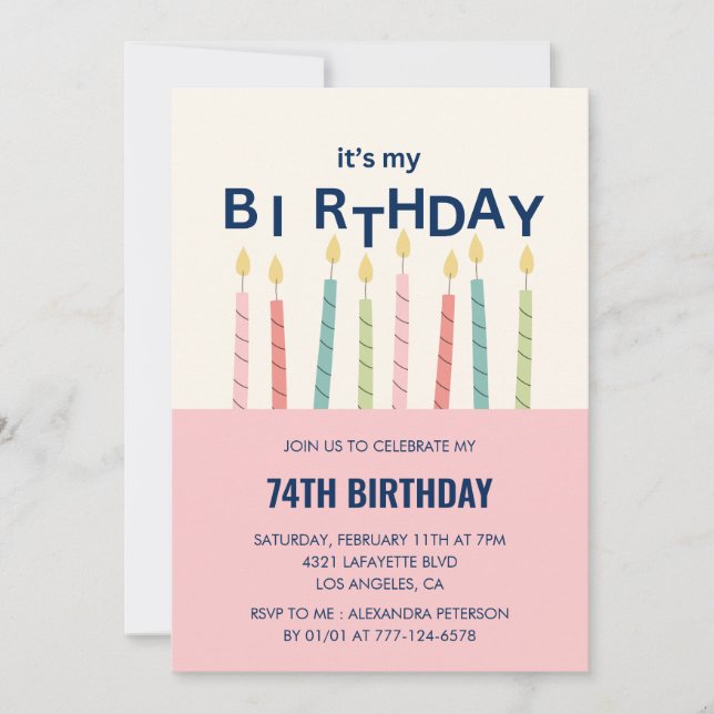 Invitation d'anniversaire 74 ans avec humour drôle (Devant)