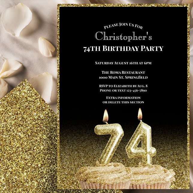 Invitation d'anniversaire 74 ans pour lui noir et  (Créateur téléchargé)
