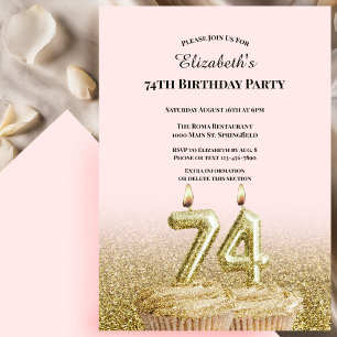 Invitation d'anniversaire 74 ans rose et or pour e