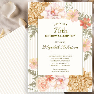 Invitation d'anniversaire 75 ans aux couleurs flor