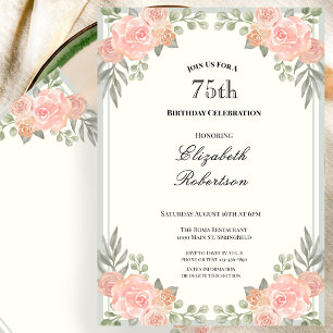 Invitation d'anniversaire 75 ans Fleur Peach et Sa