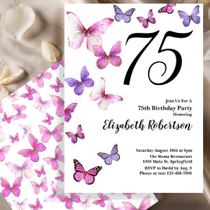 Invitation d'anniversaire 75 ans Papillon en Rose