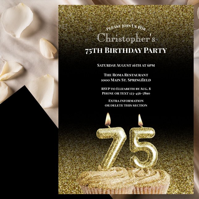 Invitation d'anniversaire 75 ans pour lui noir et  (Créateur téléchargé)