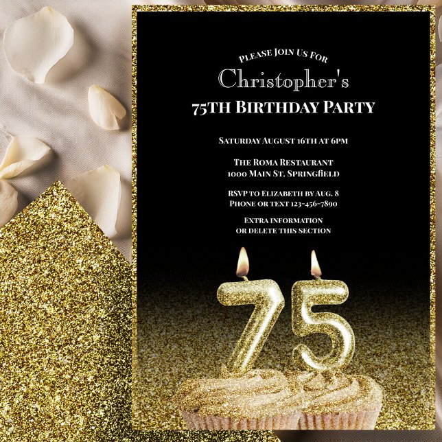 Invitation d'anniversaire 75 ans pour lui noir et  (Créateur téléchargé)