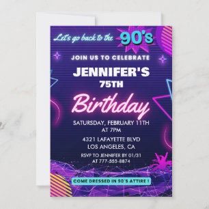 Invitation d'anniversaire 75 ans thème rétro 90s