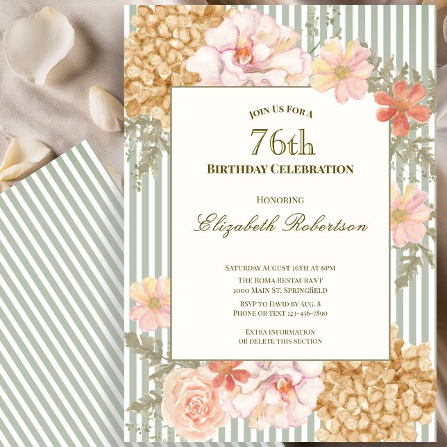 Invitation d'anniversaire 76 ans aux couleurs flor (Créateur téléchargé)
