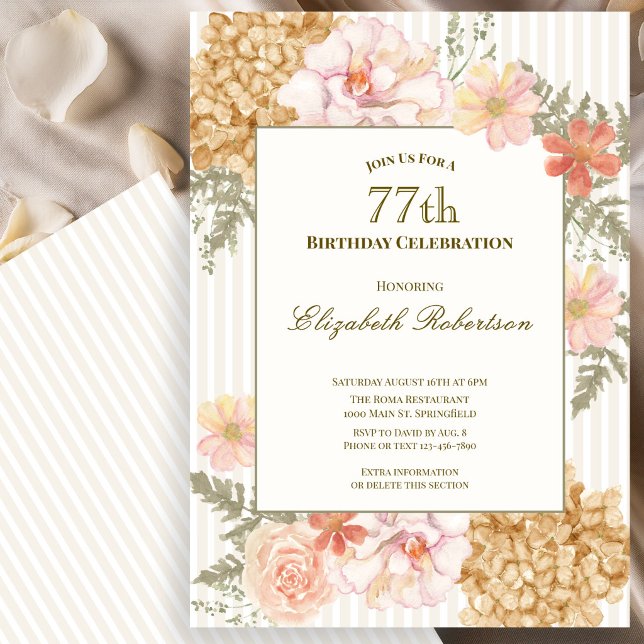 Invitation d'anniversaire 77 ans aux couleurs flor (Créateur téléchargé)