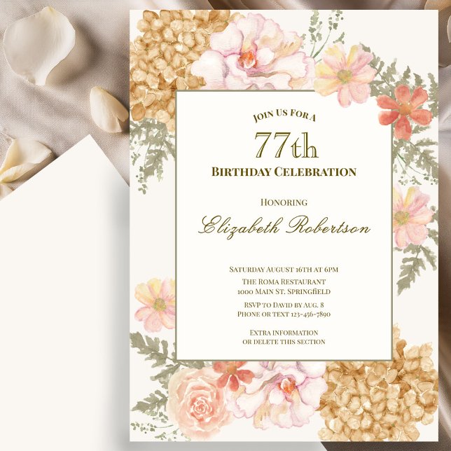 Invitation d'anniversaire 77 ans aux couleurs flor (Créateur téléchargé)