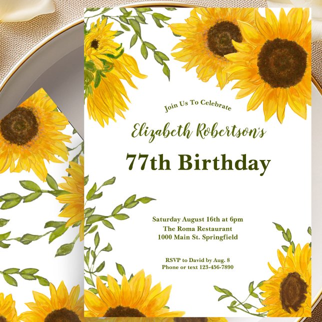 Invitation d'anniversaire 77 ans aux tournesols aq (Créateur téléchargé)
