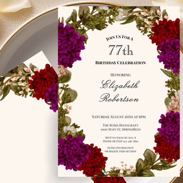 Invitation d'anniversaire 77 ans avec une bordure  (Créateur téléchargé)