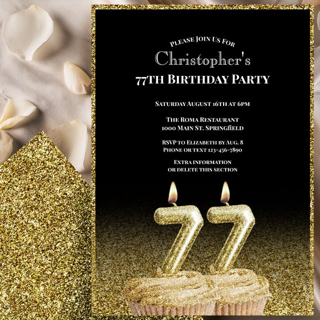 Invitation d'anniversaire 77 ans pour lui noir et  (Créateur téléchargé)