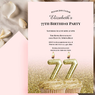 Invitation d'anniversaire 77 ans rose et or pour e