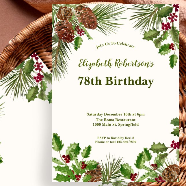Invitation d'anniversaire 78 ans Elégante Verdure  (Créateur téléchargé)