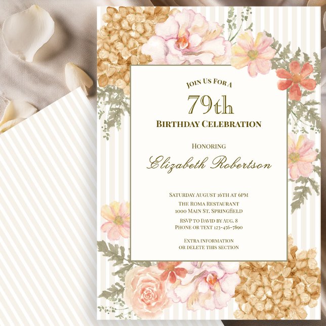 Invitation d'anniversaire 79 ans aux couleurs flor (Créateur téléchargé)