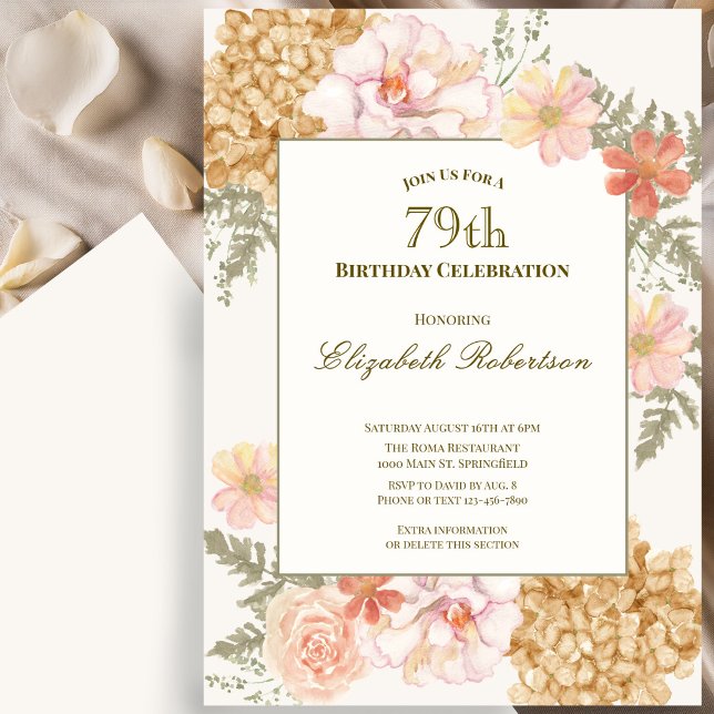 Invitation d'anniversaire 79 ans aux couleurs flor (Créateur téléchargé)