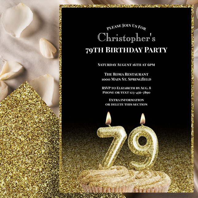 Invitation d'anniversaire 79 ans pour lui noir et  (Créateur téléchargé)