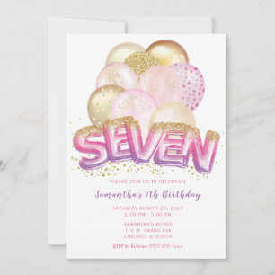 Invitation d'anniversaire 7 ans Ballon Rose Violet