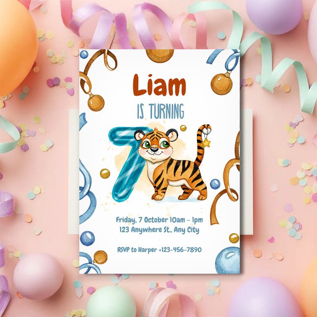 Invitation d'anniversaire 7 ans de Tigre Sauvage & (Créateur téléchargé)