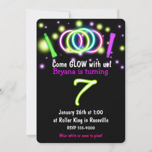 Invitation d'anniversaire 7 ans GLOW Lights Age 7