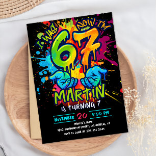 Invitation d'anniversaire 7 ans Neon Graffiti Six
