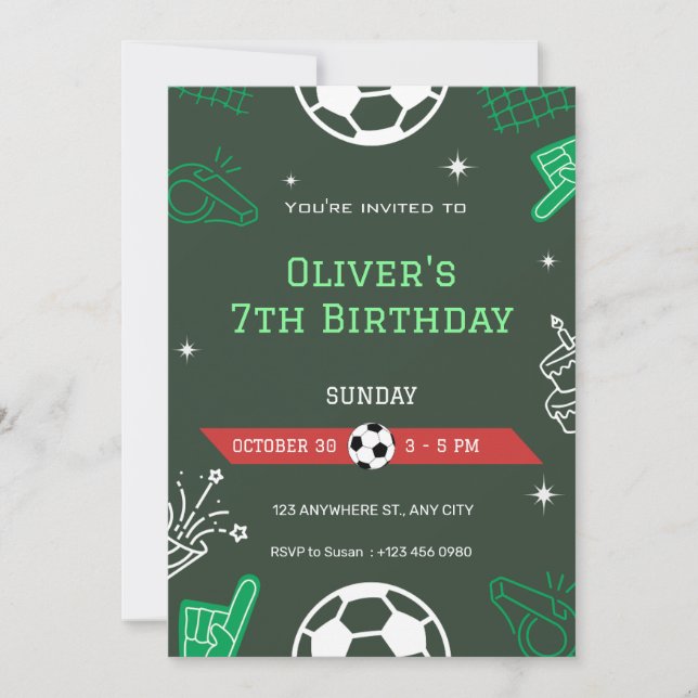 Invitation d'anniversaire 7 ans pour garçon footba (Devant)