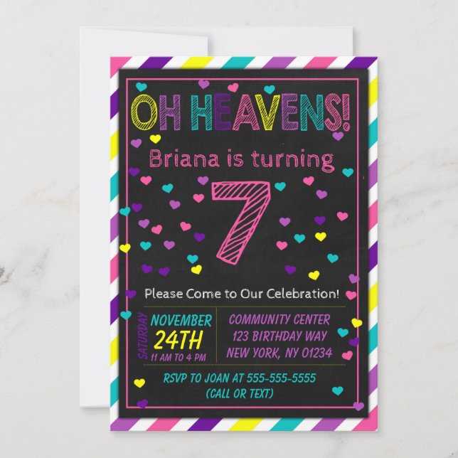 Invitation d'anniversaire 7 ans pour une fête d'an (Devant)
