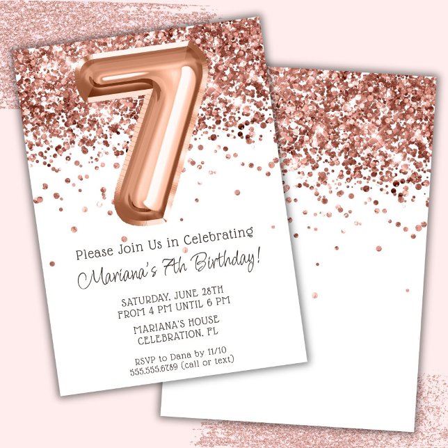 Invitation d'anniversaire 7 ans Rose Gold (Créateur téléchargé)