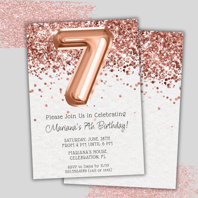 Invitation d'anniversaire 7 ans Rose Gold (Créateur téléchargé)