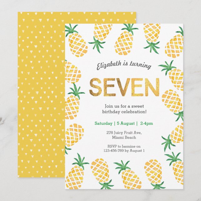 Invitation d'anniversaire 7 ans tropicale à l'anan (Devant / Derrière)